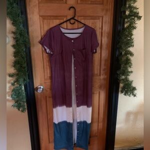 Long tricolor, short sleeve cardigan